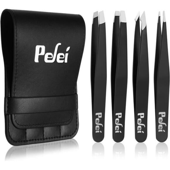 Tweezers Set Professional Stainless Steel Tweezers for Eyebrows Great Hair Black - Picture 1 of 8